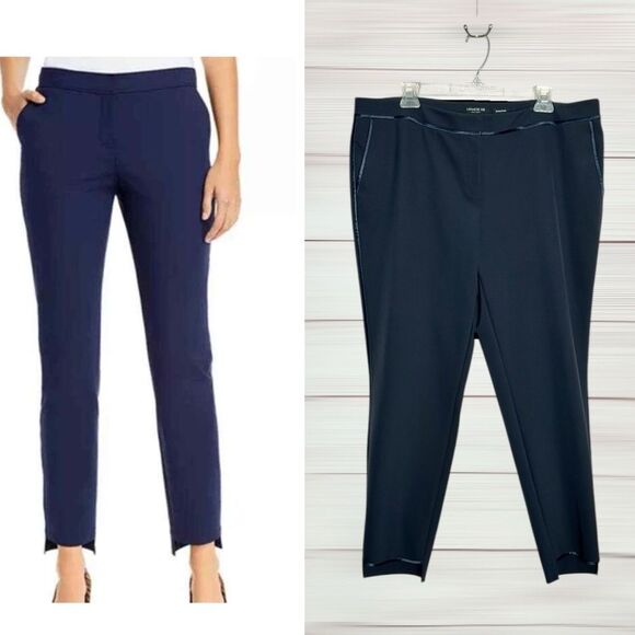 Lafayette 148 Crop Pants Manhattan Step Hem Navy Blue Color Pockets sz 16 - Picture 1 of 13